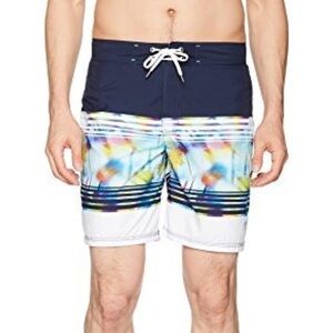 GUESS Navy White Palm Printed Fixed Waist Swim Trunk XXL NWT